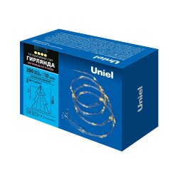 ULD-E0200-200-STB-3AA WARM WHITE IP44 Гирлянда светодиодная Лучи росы на батарейках 3АА не в-к, 2м, 10 нитей, 200 светодиодов, Теплый белый свет, Провод прозрачный