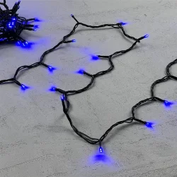 Гирлянда Нить 10м Синяя 24В, 100 LED, Провод Черный ПВХ, IP54