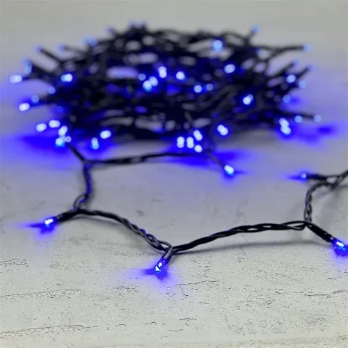 Гирлянда Нить 10м Синяя 24В, 100 LED, Провод Черный ПВХ, IP54. Фото 6.