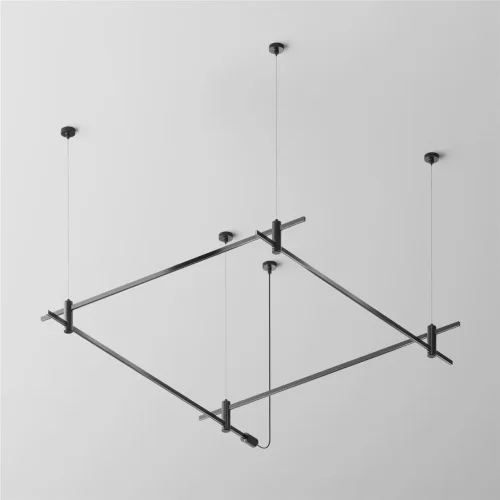 Готовая конструкция квадратная двухуровневая на тросовых подвесах Hang без светильников и блока питания, черный (Черный) - фото