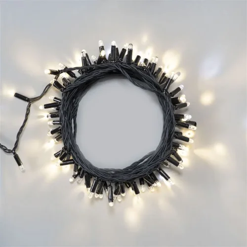 Гирлянда Нить 10м Тепло-Белая с Мерцанием Белого Диода 24В, 100 LED, Провод Черный Каучук 2,3мм, IP65. Фото 1.