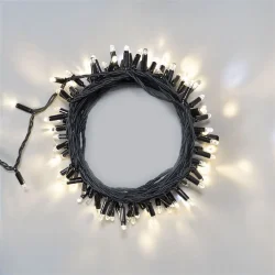 Гирлянда Нить 10м Тепло-Белая с Мерцанием Белого Диода 24В, 100 LED, Провод Черный Каучук 2,3мм, IP65