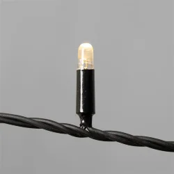 Гирлянда Нить 10м Тепло-Белая с Мерцанием Белого Диода 24В, 100 LED, Провод Черный Каучук 2,3мм, IP65