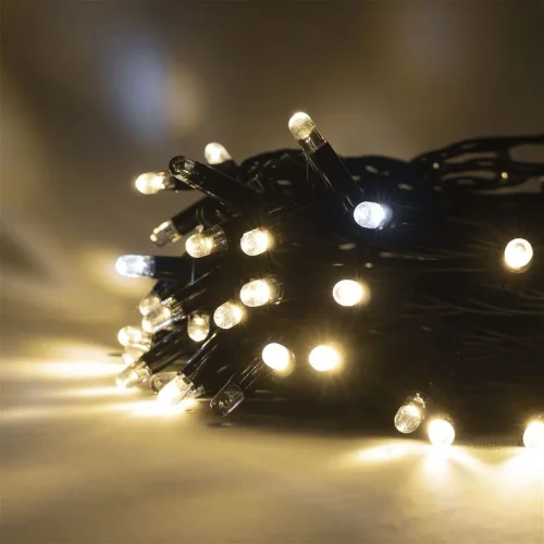 Гирлянда Нить 10м Тепло-Белая с Мерцанием Белого Диода 24В, 100 LED, Провод Черный Каучук 2,3мм, IP65. Фото 3.