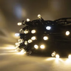 Гирлянда Нить 10м Тепло-Белая с Мерцанием Белого Диода 24В, 100 LED, Провод Черный Каучук 2,3мм, IP65