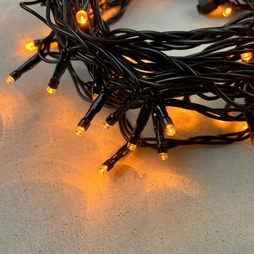 Гирлянда Нить 10м Желтая 24В, 100 LED, Провод Черный ПВХ, IP54. Фото 3.