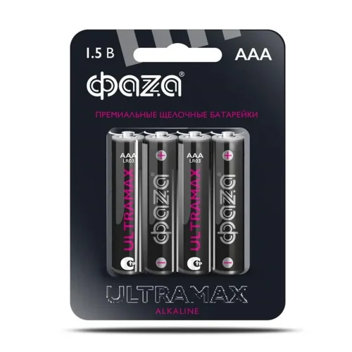 Элемент питания алкалиновый AAA/LR03 1.5В ULTRAMAX LR03UM-B4 BL-4 (уп.4шт) ФАZА 5043084 - фото