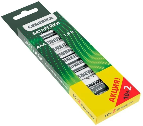 Элемент питания алкалиновый AAA/LR03 Alkaline ПРОМО (уп.10+2шт) GENERICA ABT-LR03-ST-B12-G - фото