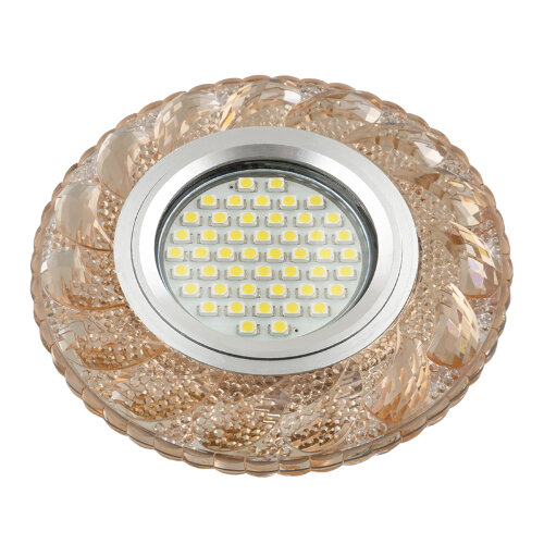 DLS-L147 GU5.3 GLASSY-TEA Светильник декоративный встраиваемый, серия Luciole, Без лампы, цоколь GU5.3, Доп, светодиодная подсветка 3Вт, Стекло, Зеркальный-светло-коричневый - фото 1