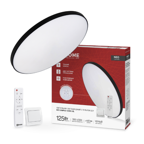 Светильник светодиодный NEO SIMPLE-125RC-BL 125Вт 230В 3000-6500K 10000Лм 460x67мм с пультом ДУ черный IN HOME - Фото