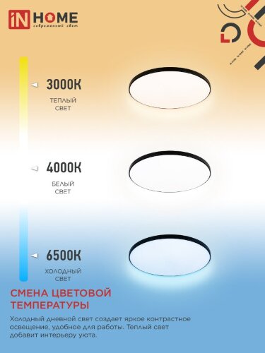 Светильник светодиодный NEO SIMPLE-125RC-BL 125Вт 230В 3000-6500K 10000Лм 460x67мм с пультом ДУ черный IN HOME - Фото 7