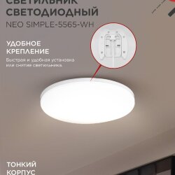 Светильник светодиодный NEO SIMPLE-5565-WH 55Вт 230В 6500K 4400Лм 375x60мм белый IN HOME