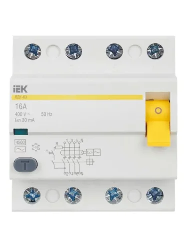 Выключатель дифференциального тока (УЗО) 4п 16А 30мА тип AC ВД1-63 KARAT IEK MDV10-4-016-030 - фото 2