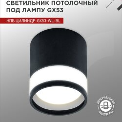 Светильник потолочный НПБ ЦИЛИНДР-GX53-WL-BL под лампу GX53 90х115мм черный IN HOME
