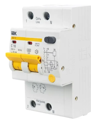 Выключатель автоматический дифференциального тока 2п C 16А 30мА тип AC 4.5кА АД-12 KARAT IEK MAD10-2-016-C-030 - фото 8