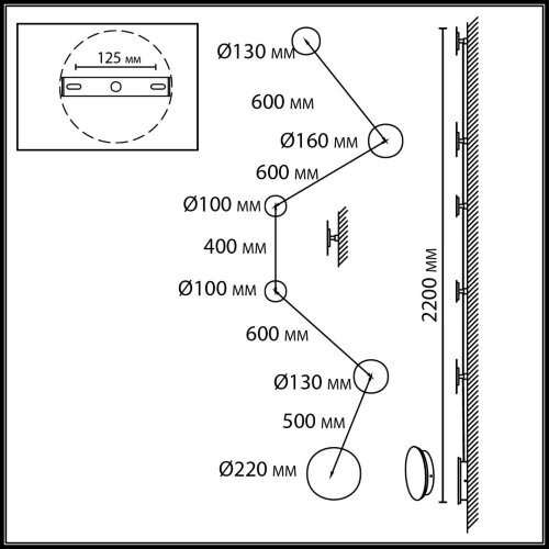 Настенный светильник «ODEON LIGHT» 7115/36WL, серия: GALAXY (крепление на планке). Фото 2.