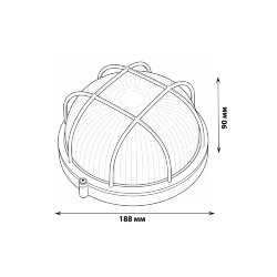 ULW-K22B 12W-6000K IP54 WHITE Светильник светодиодный влагозащищенный, Круг с решеткой, Дневной белый свет 6000K, 1200Лм, Диаметр 188мм, Корпус белый.