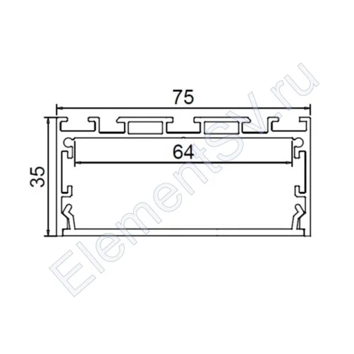 Алюминиевый профиль CX-A048-R1 322 (2500х75х35мм с рассеивателем) - фото 2.