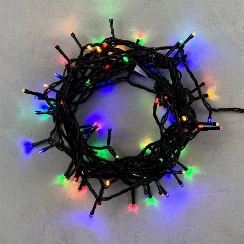 Гирлянда Нить 10м Разноцветная 24В, 100 LED, Провод Черный ПВХ, IP54. Фото 1.