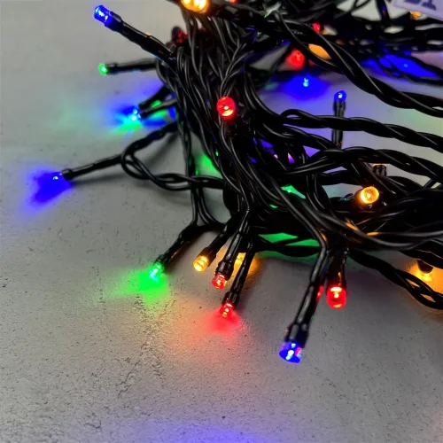 Гирлянда Нить 10м Разноцветная 24В, 100 LED, Провод Черный ПВХ, IP54. Фото 3.