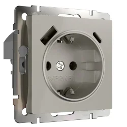 Розетка с заземлением, шторками и USB тип A+C (дымчатый) W1271704