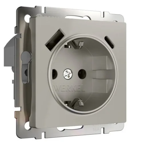 Розетка с заземлением, шторками и USB тип A+C (дымчатый) W1271704 - фото