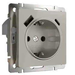 Розетка с заземлением, шторками и USB тип A+C (дымчатый) W1271704