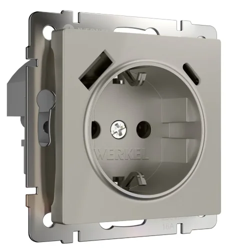 Розетка с заземлением, шторками и USB тип A+C (дымчатый) W1271704 - фото 2