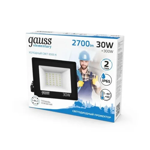 Прожектор светодиодный Elementary 30Вт 6500К IP65 2700лм 200-240В ДО черн. GAUSS 613100330 - фото 6