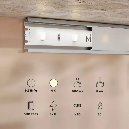 Светодиодная лента Base 12В 2835 9,6Вт/м 4000K 5м IP 20 201169 (Белый) - фото 3