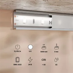 Светодиодная лента Base 24В 2835 9,6Вт/м 6000K 5м IP 65 201182 (Белый)