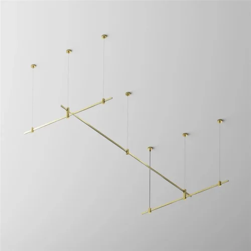Готовая конструкция прямая 2м х 1м двухуровневая на тросовых подвесах Hang без светильников и блока питания, латунь (Латунь) - фото