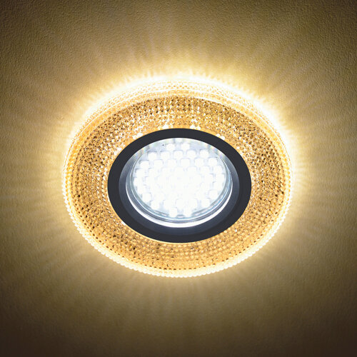 DLS-L142 GU5.3 GLASSY-LIGHT TEA Светильник декоративный встраиваемый, серия Luciole, Без лампы, цоколь GU5.3, Доп, светодиодная подсветка 3Вт, Стекло, Зеркальный-светло-коричневый - фото 6