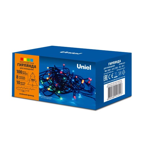 ULD-S1000-100-DGA MULTI IP20 Гирлянда светодиодная, 10м, 100 светодиодов, Разноцветный свет, Провод зеленый - фото 9