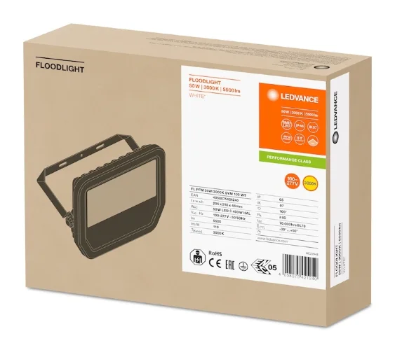 Прожектор светодиодный 50W/3000K (=400W) IP65 5500Lm Симметричный 100° Белый | FLOODLIGHT PERFORMANCE | - LEDVANCE. Фото 5