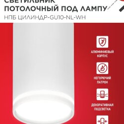 Светильник потолочный с подсветкой НПБ ЦИЛИНДР-GU10-NL-WH под GU10 55х100мм белый IN HOME