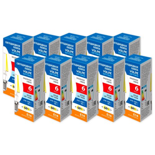 LED-C35-6W-4000K-E14-CL-SLF SET10 Лампа светодиодная, Форма свеча, прозрачная, Серия Optima Филамент, Белый свет 4000K, Упаковка 10 штук - фото 1