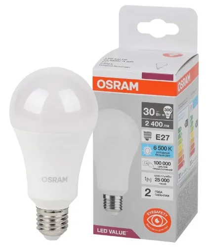 Лампа светодиодная LV 30SW/6500K (=300W) E27 | LED Value 2Y | Груша | - OSRAM. Фото 2
