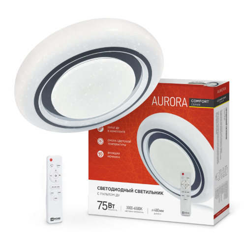 Светильник светодиодный COMFORT AURORA 75Вт 230В 3000-6500K 6000Лм 480x80мм с пультом ДУ IN HOME - Фото