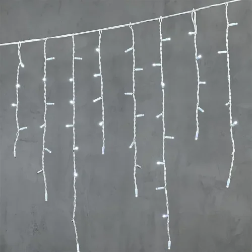 Гирлянда Бахрома 3,2 x 0,9 м Белая с Мерцанием Белого Диода 220В, 168 LED, Провод Белый Каучук, IP65. Фото 1.
