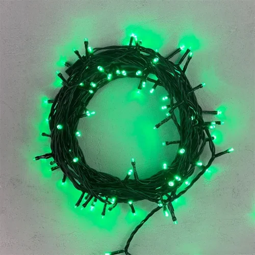 Гирлянда Нить 10м Зеленая 24В, 100 LED, Провод Черный ПВХ, IP54. Фото 1.