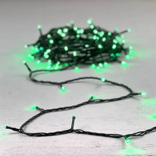 Гирлянда Нить 10м Зеленая 24В, 100 LED, Провод Черный ПВХ, IP54. Фото 6.