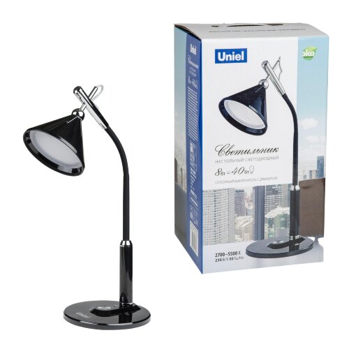 TLD-569 Black/LED/400Lm/2700-5500K/Dimmer Светильник настольный, 8W. Сенсорный выключатель. Черный. TM Uniel - фото