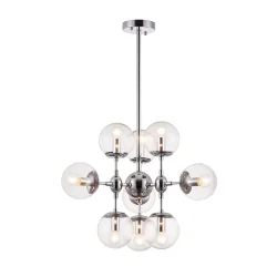 Стильные светильники Richard выполнены в современном стиле. Арматура из металла цвета «хром». Плафоны в виде сфер сделаны из прозрачного стекла. Данная серия прекрасно дополнит жилые интерьеры в стиле лофт, хай-тек или современный минимализм, а также подо