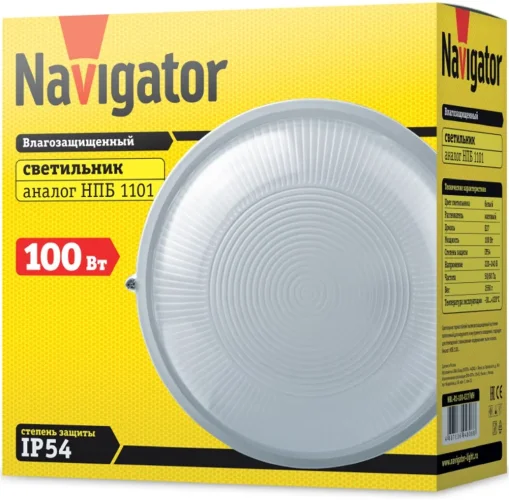 Светильник ЛОН 94 806 NBL-R1-100-E27/WH 1х100Вт E27 IP54 (аналог НПБ 1101 бел. круг 100Вт) Navigator 94806 - фото 3