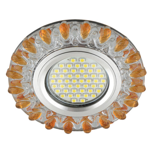 DLS-L148 GU5.3 GLASSY-GOLD Светильник декоративный встраиваемый, серия Luciole, Без лампы, цоколь GU5.3, Доп, светодиодная подсветка 3Вт, Стекло, Зеркальный-прозрачный+светло-желтый - фото 5