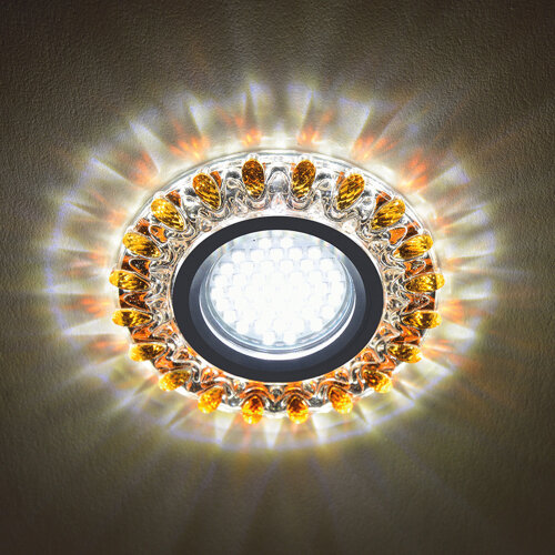 DLS-L148 GU5.3 GLASSY-GOLD Светильник декоративный встраиваемый, серия Luciole, Без лампы, цоколь GU5.3, Доп, светодиодная подсветка 3Вт, Стекло, Зеркальный-прозрачный+светло-желтый - фото 6