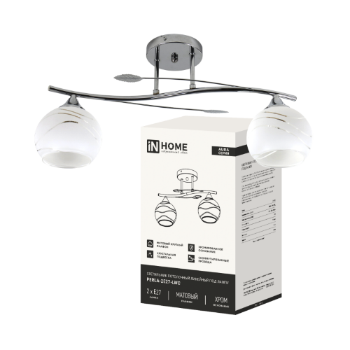 Светильник потолочный линейный под лампу AURA PERLA-2E27-LWC 2хЕ27 матовый плафон, хром IN HOME - Фото