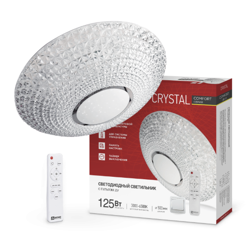 Светильник светодиодный COMFORT CRYSTAL 125Вт 230В 3000-6500K 10000Лм 500x115мм с пультом ДУ IN HOME - Фото