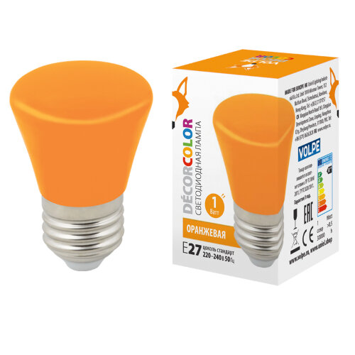 LED-D45-1W/ORANGE/E27/FR/С BELL Лампа декоративная светодиодная. Форма "Колокольчик", матовая. Цвет оранжевый. Картон. ТМ Volpe - фото